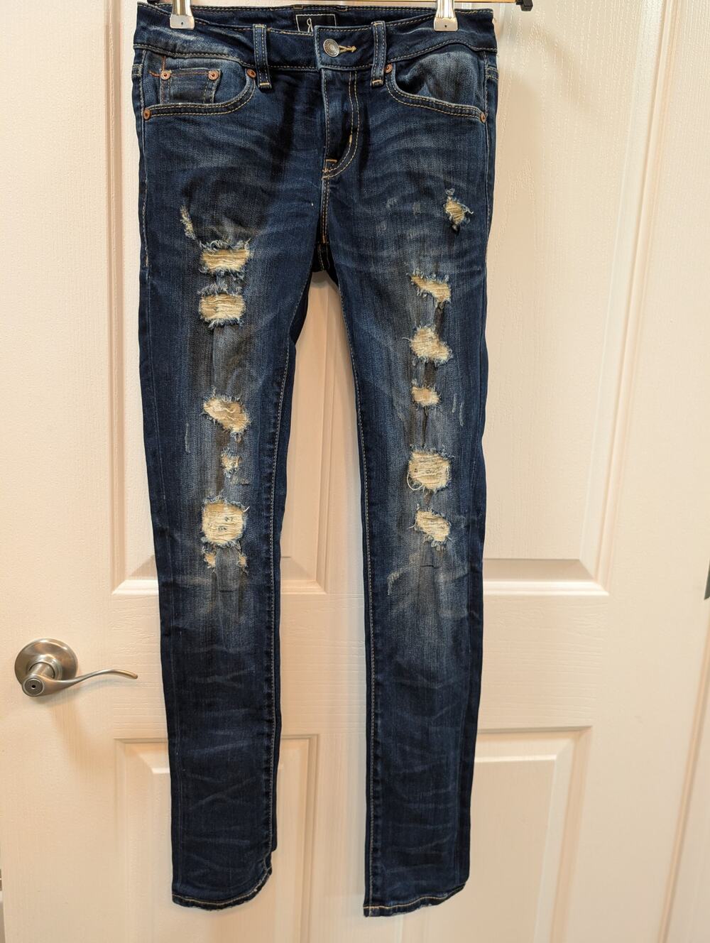 Remix by Rock Revival Women's Ankle Skinny Destroyed Indigo Jeans Size 24